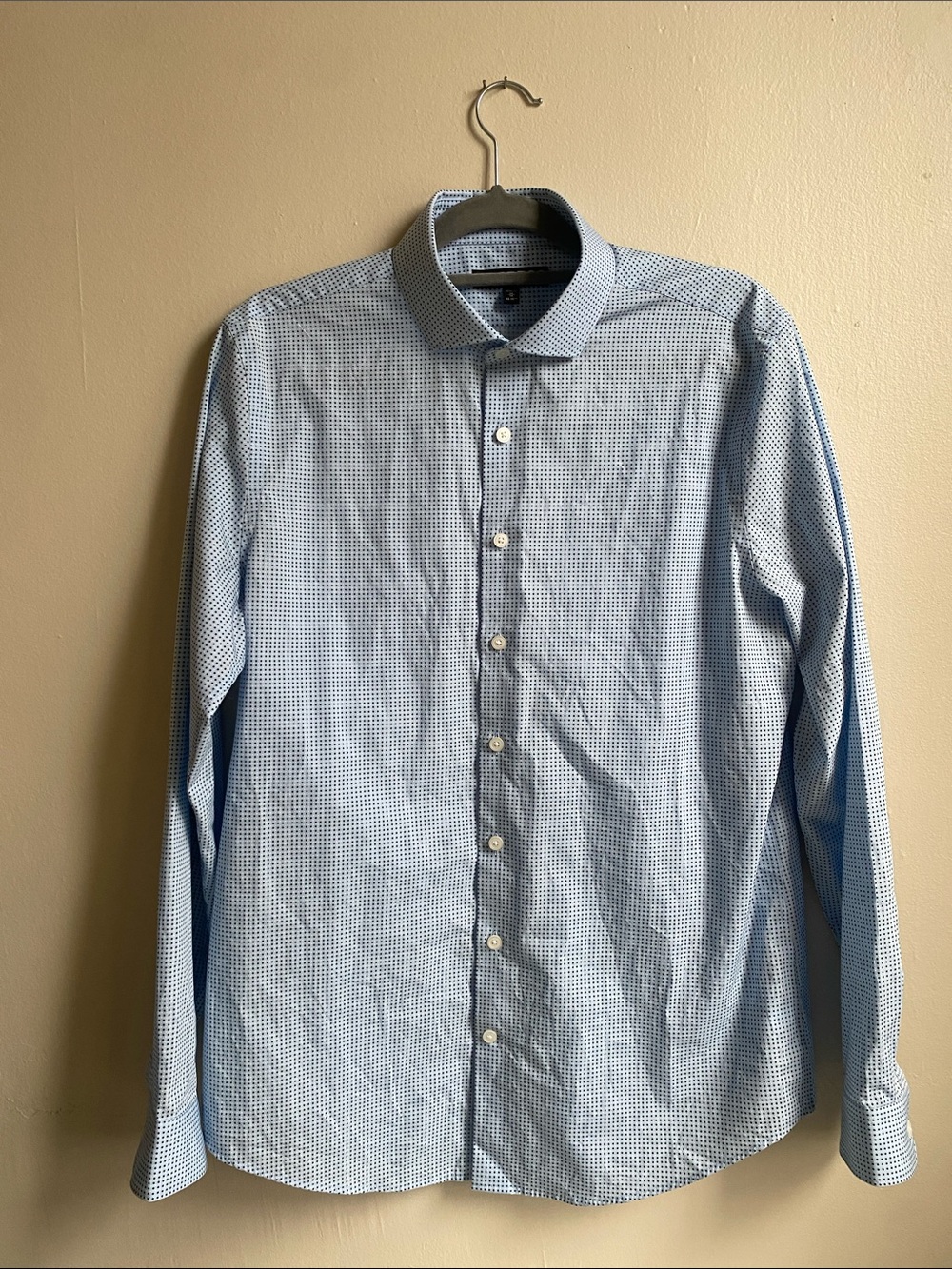 Express Light Blue Micro-Check Dress Shirt